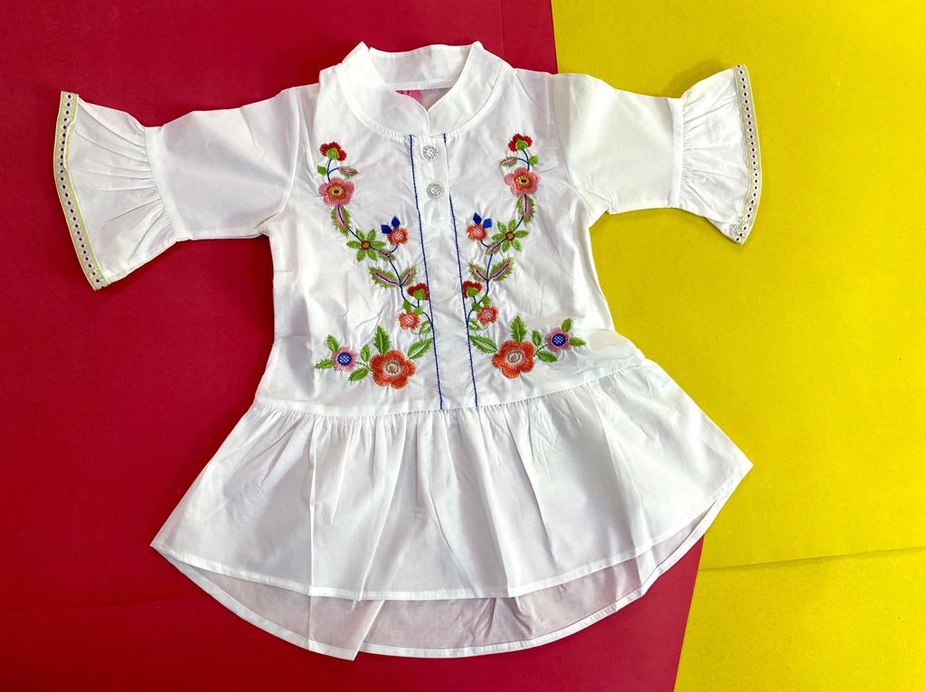 Girls Short Frock With Embroidery